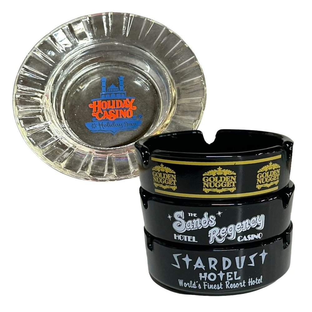 VTG Glass Casino Ashtrays LOT OF 4 Golden Nugget Holiday Stardust Sands Regency‎